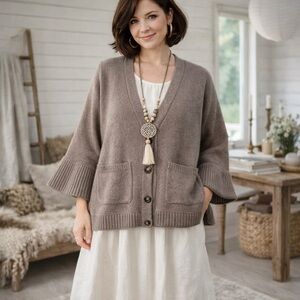 Cashmere THICK Cardigan Sweater Luxury Oversized Boxy Brown Size Small NWT